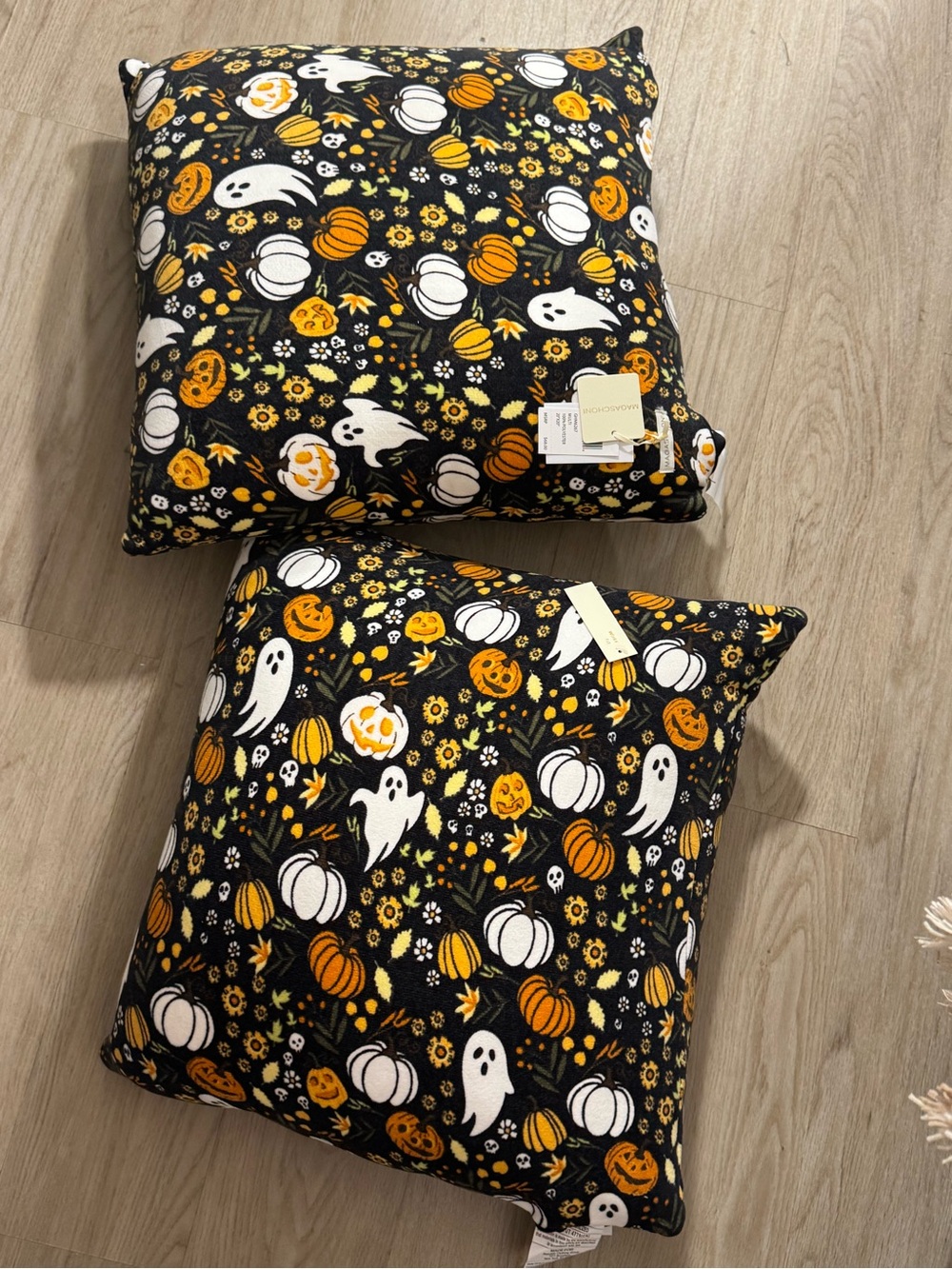 Magaschoni Halloween Ghost & Pumpkin Throw 2 Pillow - Black/Orange/White